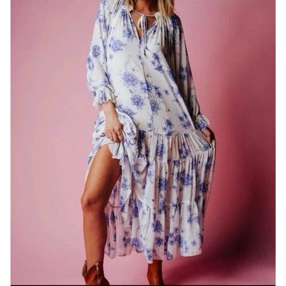 Free People Feeling Groovy Dress in Vintage Ivory & Blue Size Small - Picture 7 of 11